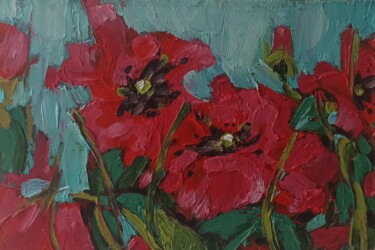 Schilderij getiteld "Poppies Painting Fl…" door Svetlana Sindere, Origineel Kunstwerk, Olie Gemonteerd op Karton