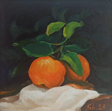 Painting titled "Quince Fruits Still…" by Svetlana Sindere, Original Artwork, Oil Mounted on Cardboard