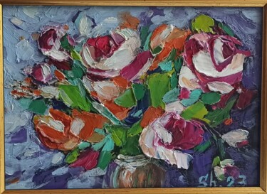 Pintura titulada "Roses Painting, Flo…" por Svetlana Sindere, Obra de arte original, Oleo Montado en Cartulina