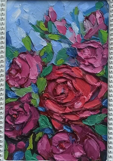 Malerei mit dem Titel "Roses Painting Deli…" von Svetlana Sindere, Original-Kunstwerk, Öl Auf Karton montiert