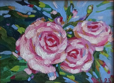 Painting titled "Flowers Original Im…" by Svetlana Sindere, Original Artwork, Oil Mounted on Cardboard