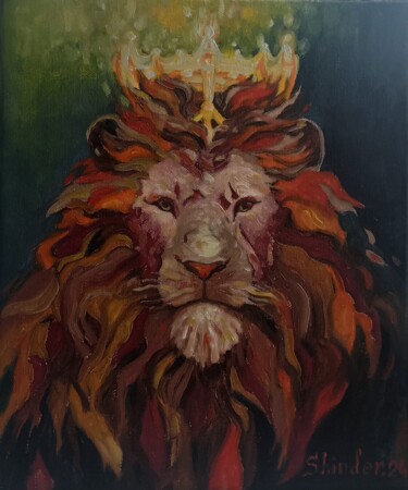 Ζωγραφική με τίτλο "Lion Painting Lion…" από Svetlana Sindere, Αυθεντικά έργα τέχνης, Λάδι Τοποθετήθηκε στο Ξύλινο φορείο σκ…