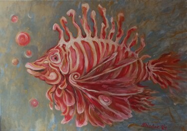 Malarstwo zatytułowany „Fish Painting Lionf…” autorstwa Svetlana Sindere, Oryginalna praca, Olej Zamontowany na Drewniana ra…