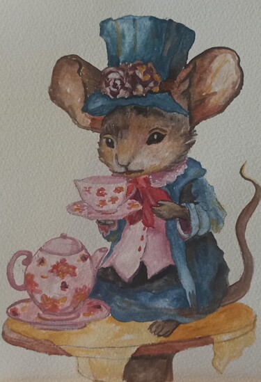 Schilderij getiteld "Mouse Painting Orig…" door Svetlana Sindere, Origineel Kunstwerk, Aquarel