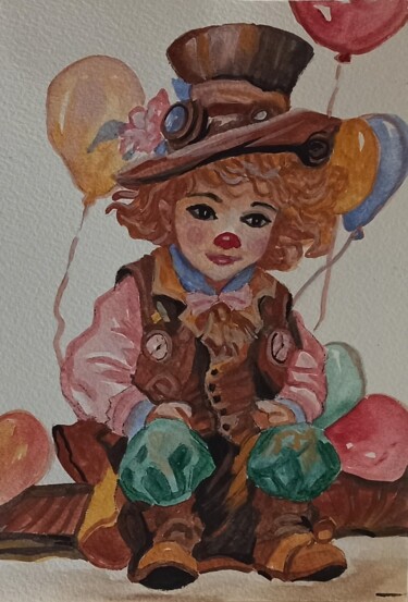 Pittura intitolato "Clown Painting Orig…" da Svetlana Sindere, Opera d'arte originale, Acquarello