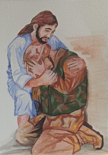 Картина под названием "Jesus Painting Sold…" - Svetlana Sindere, Подлинное произведение искусства, Акварель