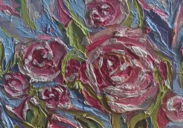 Schilderij getiteld "Roses Flowers Oil P…" door Svetlana Sindere, Origineel Kunstwerk, Olie Gemonteerd op Karton