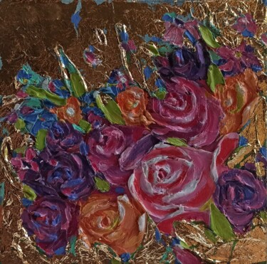 Schilderij getiteld "Roses Flowers Oil P…" door Svetlana Sindere, Origineel Kunstwerk, Olie Gemonteerd op Karton