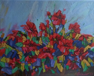 Painting titled "Poppies Painting, F…" by Svetlana Sindere, Original Artwork, Oil Mounted on Wood Stretcher frame