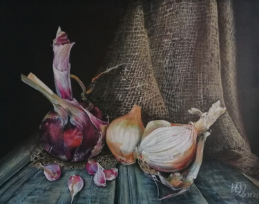 Pittura intitolato "Лук и чеснок" da Svetlana Golofaeva, Opera d'arte originale, Acrilico