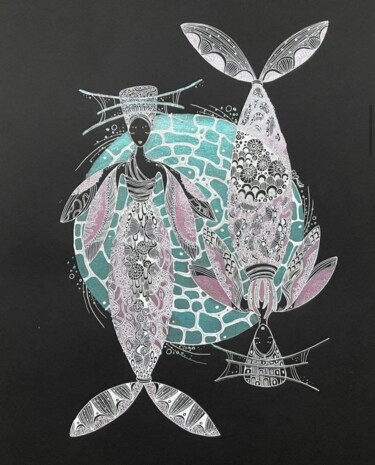 Malerei mit dem Titel "Fisch. Sternzeichen" von Svetlana Insel, Original-Kunstwerk, Acryl