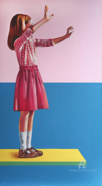 Painting titled "GIRL IN A SKIRT and…" by Svetlana Iskoskikh, Original Artwork, Acrylic Mounted on Wood Stretcher frame