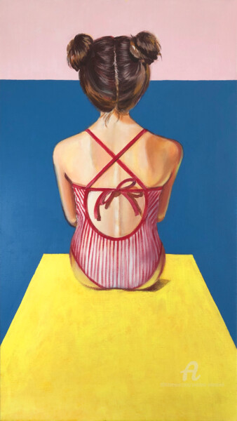 Schilderij getiteld "Girl in swimsuit" door Svetlana Iskoskikh, Origineel Kunstwerk, Acryl Gemonteerd op Frame voor houten b…