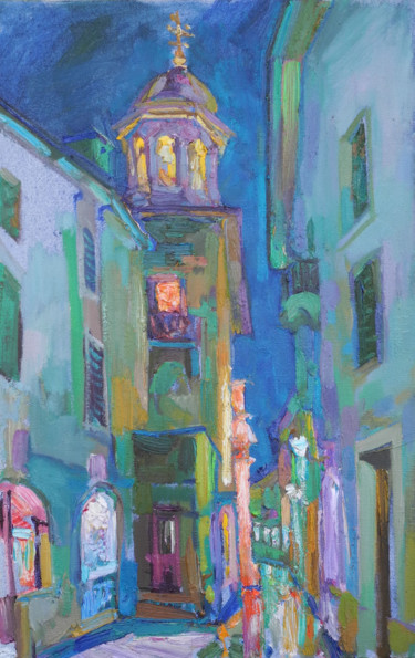 Peinture intitulée "Broadway in Kotor" par Svetlana Kalinicheva, Œuvre d'art originale, Huile