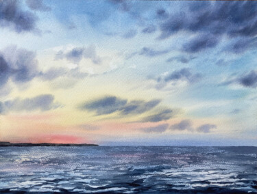 Schilderij getiteld "Sonnenuntergang am…" door Svetlana Kilian, Origineel Kunstwerk, Aquarel