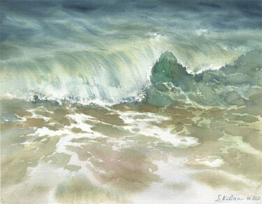Malerei mit dem Titel "Grüne Welle" von Svetlana Kilian, Original-Kunstwerk, Aquarell