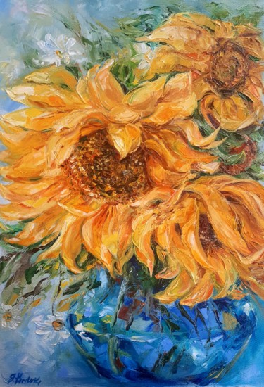 Peinture intitulée "Sunflowers in the b…" par Svetlana Kiriliuk, Œuvre d'art originale, Huile