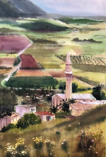 Painting titled "Cyprus village Bala…" by Svetlana Kostina, Original Artwork, Watercolor