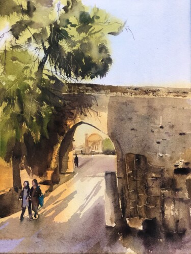 Painting titled "Walking in old city…" by Svetlana Kostina, Original Artwork, Watercolor