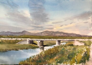 Картина под названием "The bridge not far…" - Svetlana Kostina, Подлинное произведение искусства, Акварель