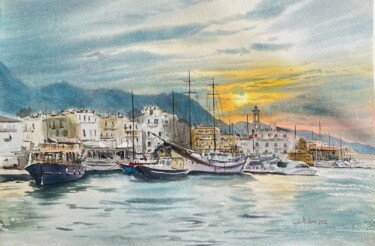 Peinture intitulée "Evening at Kyrenia…" par Svetlana Kostina, Œuvre d'art originale, Aquarelle