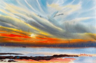绘画 标题为“Sunset over the sea” 由Svetlana Kostina, 原创艺术品, 水彩