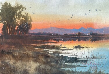 Pittura intitolato "Sunset at Kukla Wet…" da Svetlana Kostina, Opera d'arte originale, Acquarello