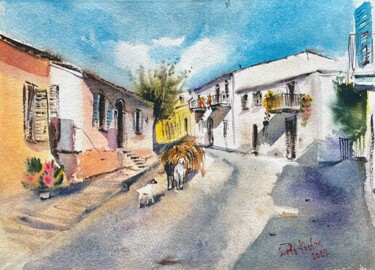 Картина под названием "Cyprus,Street at Be…" - Svetlana Kostina, Подлинное произведение искусства, Акварель