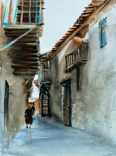 Картина под названием "Nicosia, old street…" - Svetlana Kostina, Подлинное произведение искусства, Акварель