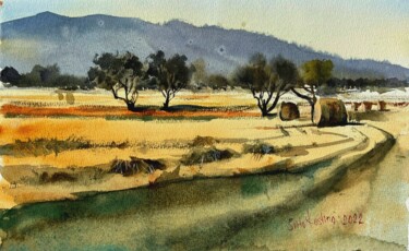 Pittura intitolato "Afanja fields, Cypr…" da Svetlana Kostina, Opera d'arte originale, Acquarello