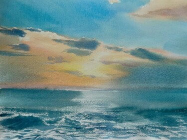 Картина под названием "Sunset over the sea…" - Svetlana Kostina, Подлинное произведение искусства, Акварель