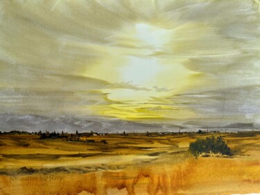 Peinture intitulée "Afanja fields, Cypr…" par Svetlana Kostina, Œuvre d'art originale, Aquarelle