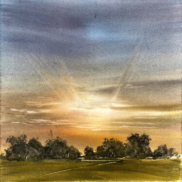 Картина под названием "Sunrise, soon will…" - Svetlana Kostina, Подлинное произведение искусства, Акварель