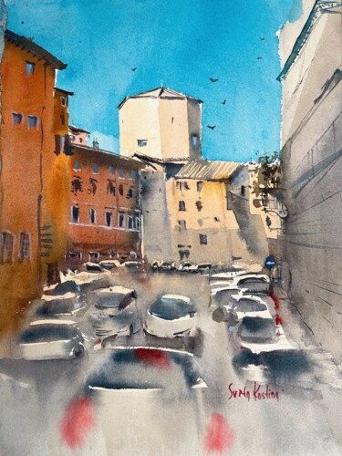 Malerei mit dem Titel "Street in Rom, sunn…" von Svetlana Kostina, Original-Kunstwerk, Aquarell