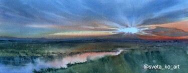 Картина под названием "Early sunset, Cyprus" - Svetlana Kostina, Подлинное произведение искусства, Акварель
