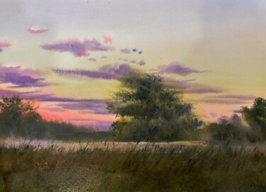 Malerei mit dem Titel "Evening fog" von Svetlana Kostina, Original-Kunstwerk, Aquarell