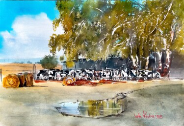 Painting titled "Neighbour’s farm, C…" by Svetlana Kostina, Original Artwork, Watercolor