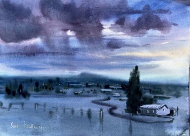 Картина под названием "Evening, rainy sky,…" - Svetlana Kostina, Подлинное произведение искусства, Акварель