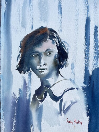 Картина под названием "Portrait of the girl" - Svetlana Kostina, Подлинное произведение искусства, Акварель