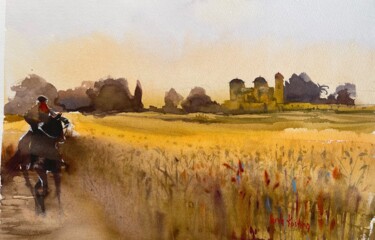 Картина под названием "In the fields" - Svetlana Kostina, Подлинное произведение искусства, Акварель