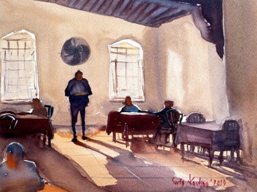 Картина под названием "In old coffee shop,…" - Svetlana Kostina, Подлинное произведение искусства, Акварель