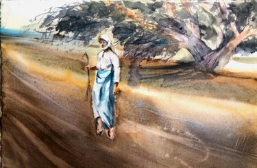 Pittura intitolato "Harvest time, Cyprus" da Svetlana Kostina, Opera d'arte originale, Acquarello