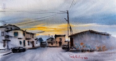 Painting titled "Sunset time, Cyprus…" by Svetlana Kostina, Original Artwork, Watercolor