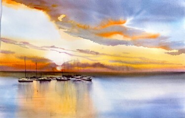 Peinture intitulée "Sunset magic" par Svetlana Kostina, Œuvre d'art originale, Aquarelle