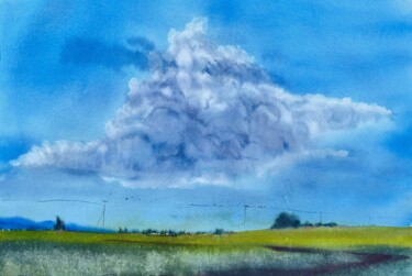 Картина под названием "Over the fields" - Svetlana Kostina, Подлинное произведение искусства, Акварель