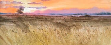 Картина под названием "Sunset, Cyprus, Mes…" - Svetlana Kostina, Подлинное произведение искусства, Акварель