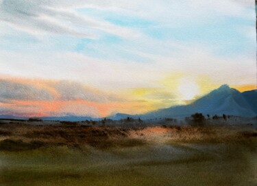 Картина под названием "Sunset magic, Mesao…" - Svetlana Kostina, Подлинное произведение искусства, Акварель