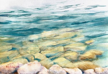 Painting titled "Stones under the sea" by Svetlana Kostina, Original Artwork, Watercolor
