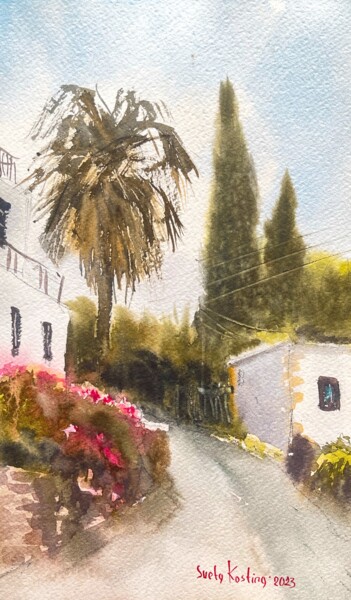 Painting titled "Karmi village view,…" by Svetlana Kostina, Original Artwork, Watercolor