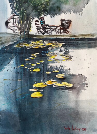 Картина под названием "Next to swimming po…" - Svetlana Kostina, Подлинное произведение искусства, Акварель